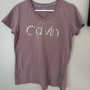 Calvin Klein Silver Foil Mauve Short Sleeve Tee Large